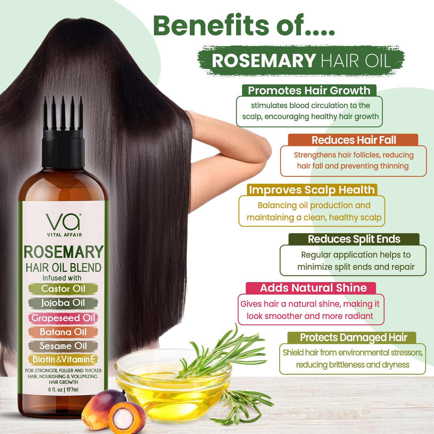VITAL AFFAIR mélange castor, jojoba et batana pour nourrir les longueurs.
