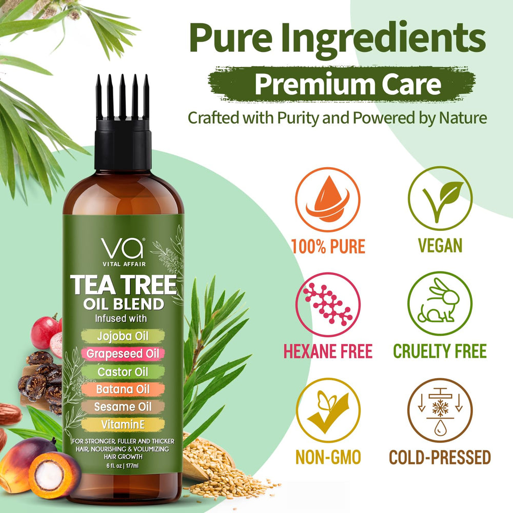 Vital Affair Tea Tree Oil batana oil blend conveys deep hydration and softness.