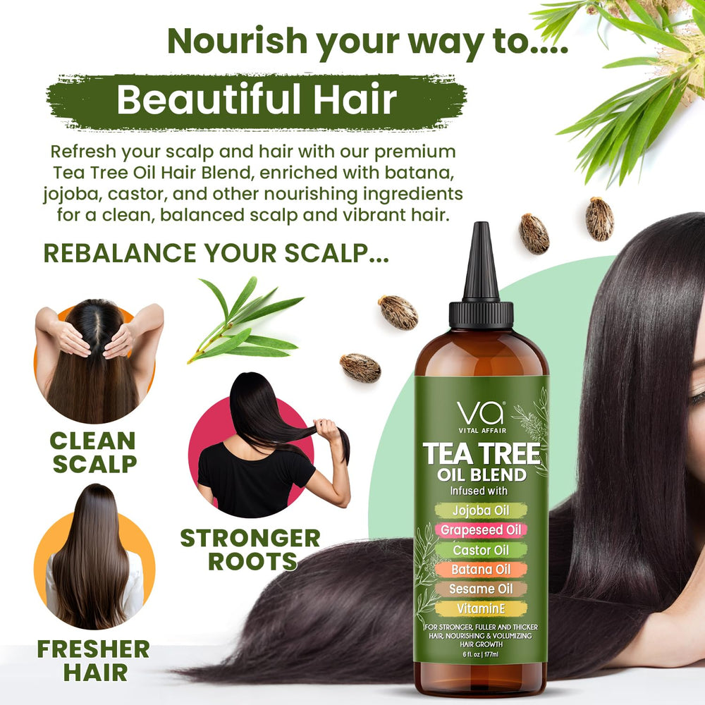 Vital Affair Tea Tree Oil vitamin E boost notes nourishing conditioning benefits.