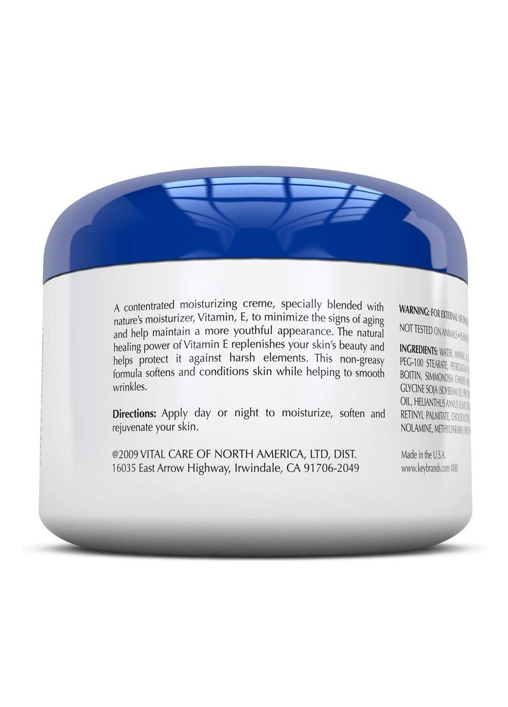 Vital Care Crème Vitamine E — pot visible, soin nourrissant pratique.