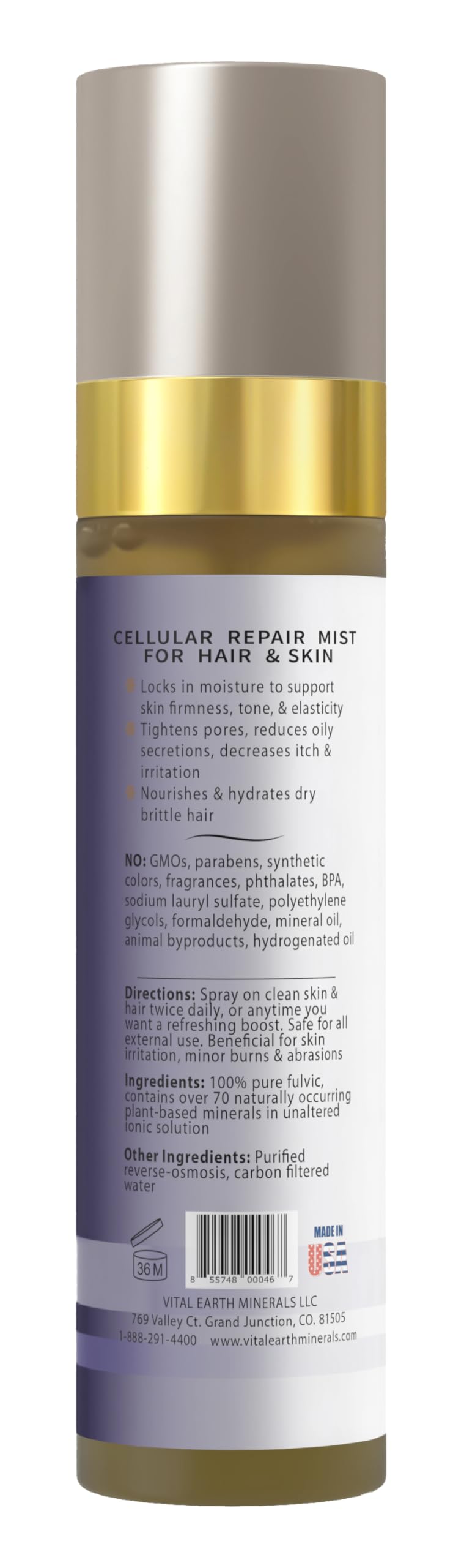 Vital Earth Minerals brume visage – application quotidienne pour peau rafraîchie.
