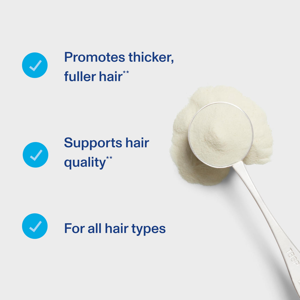 Vital Proteins Complexe Cheveux : ingrédients riches en collagène et biotine pour cheveux sains.