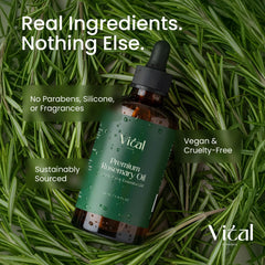 Goutte huile romarin pur Vital Strands appliquée sur cuir chevelu pour nourrir les racines