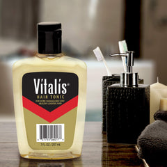 Vitalis tonique capillaire, application sur cheveux secs pour un look soigné