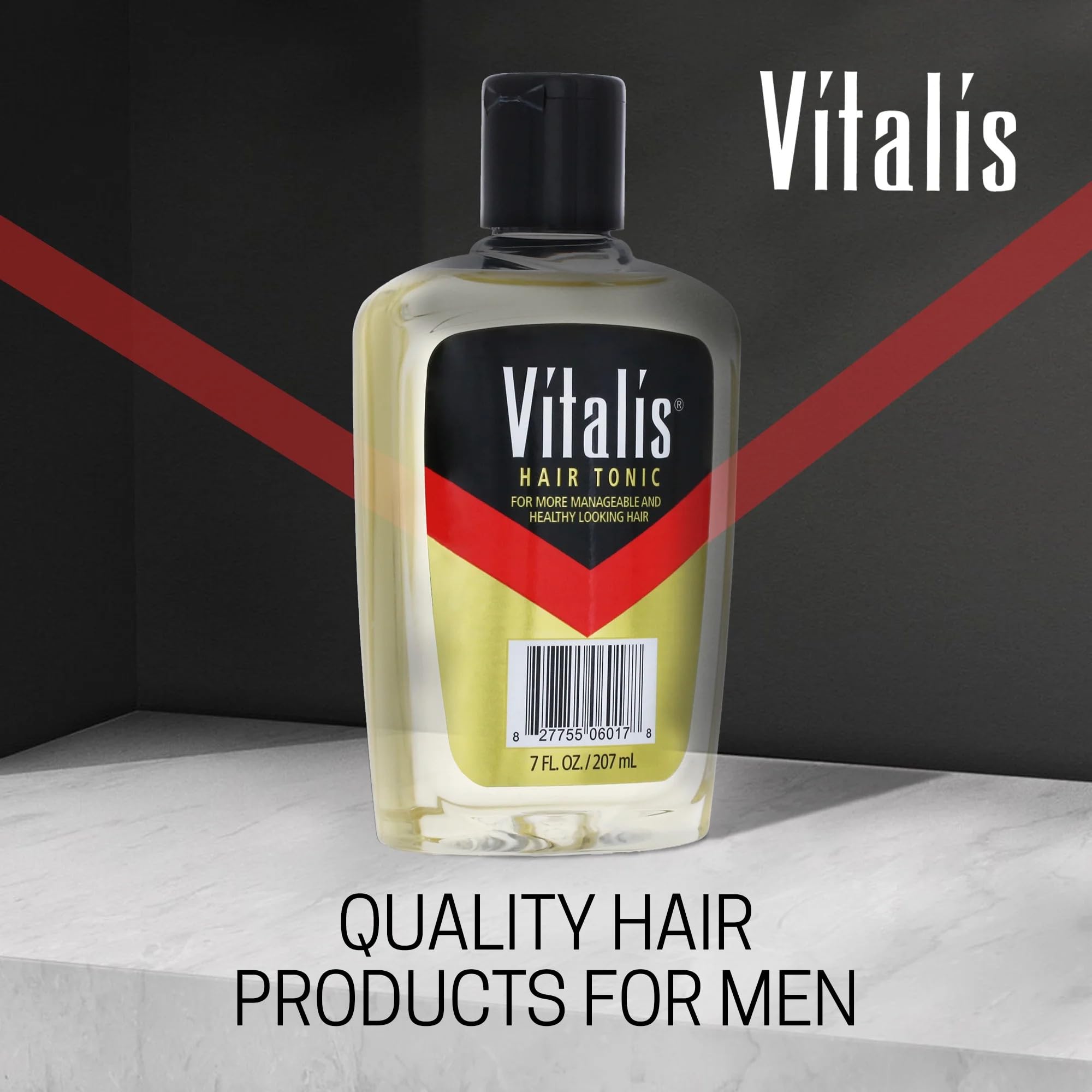 Cheveux brillants et soignés après l’usage du tonique Vitalis.