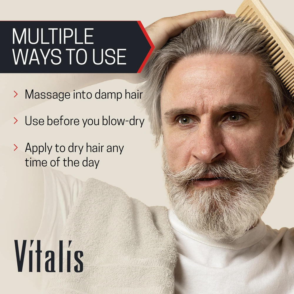 Vitalis tonique capillaire pour hommes, résultat sans résidu et cheveux moins encombrés.