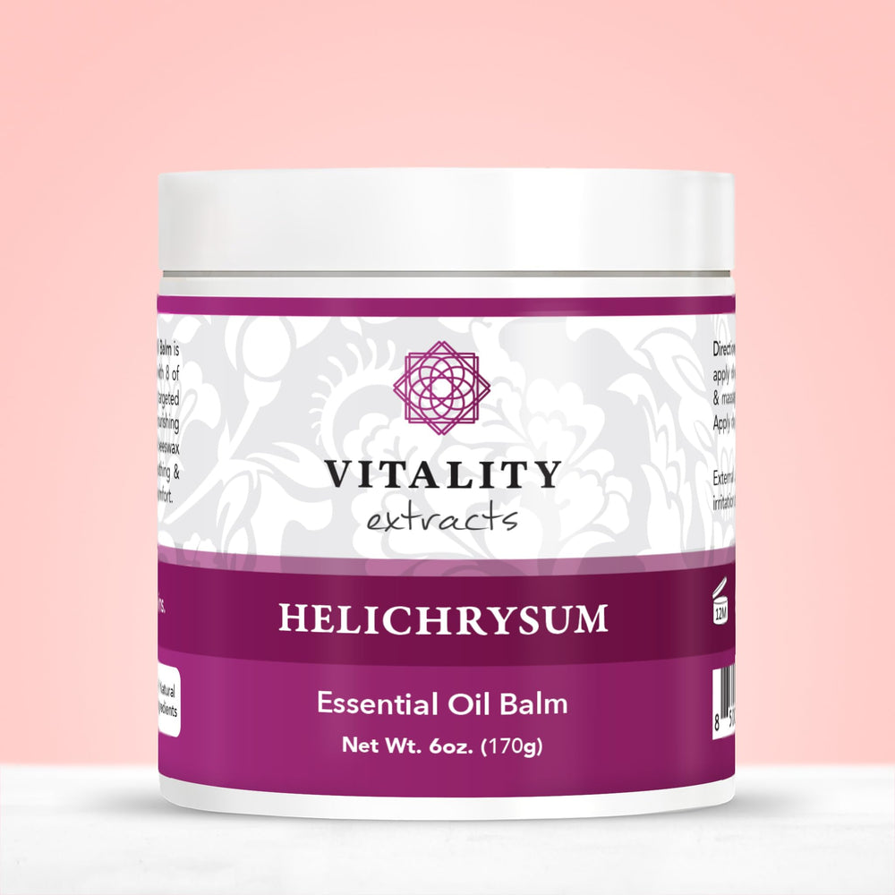 Baume Vitality Helichrysum 6oz application: texture douce pour peau sèche.