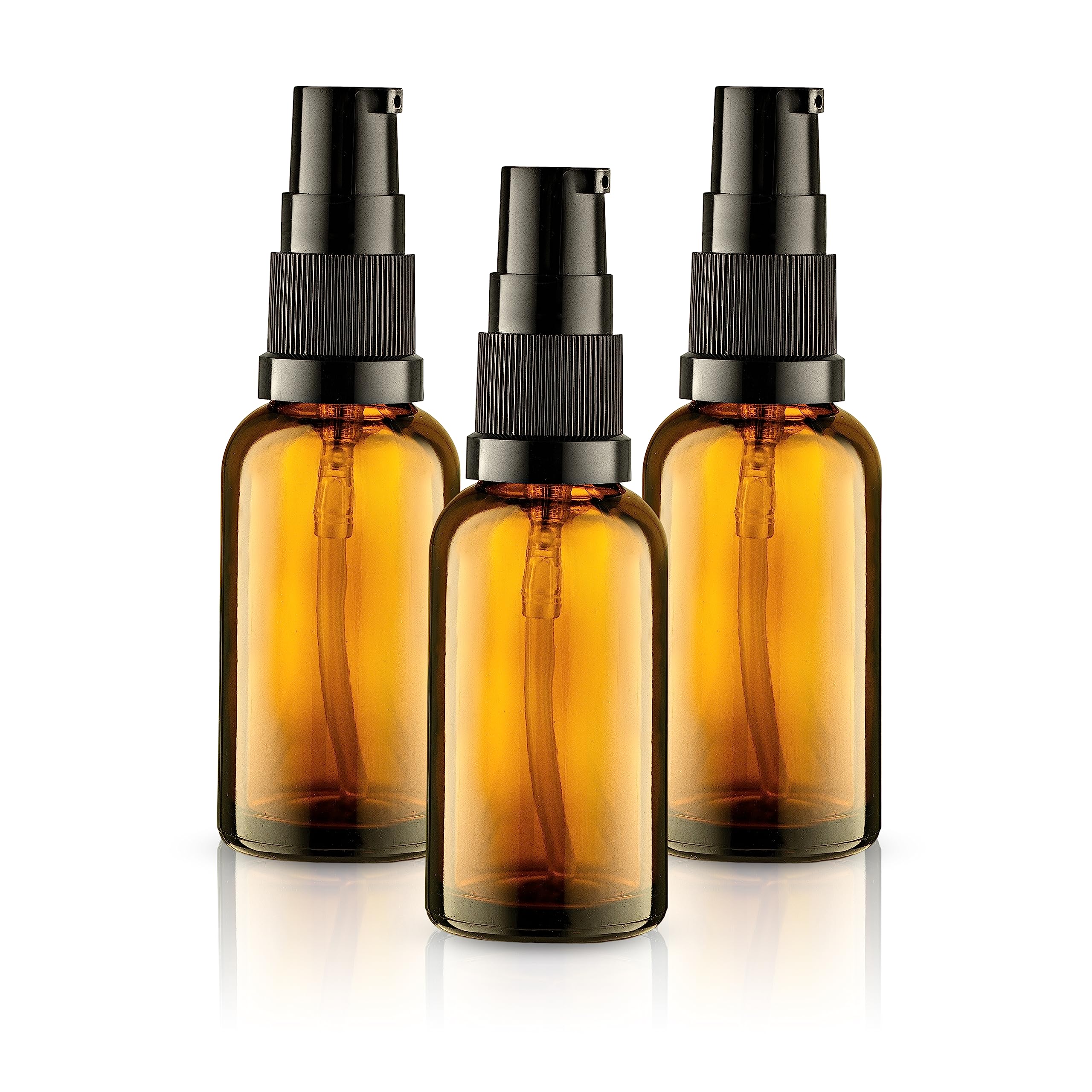 VitalUp bouteille en verre ambré 30ml avec pompe, protégeant les huiles et les parfums.