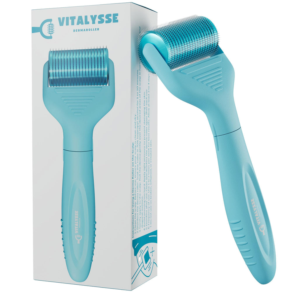 Vitalysse rouleau cuir-chevelu montrant les 1200 aiguilles en titane pour une couverture précise.