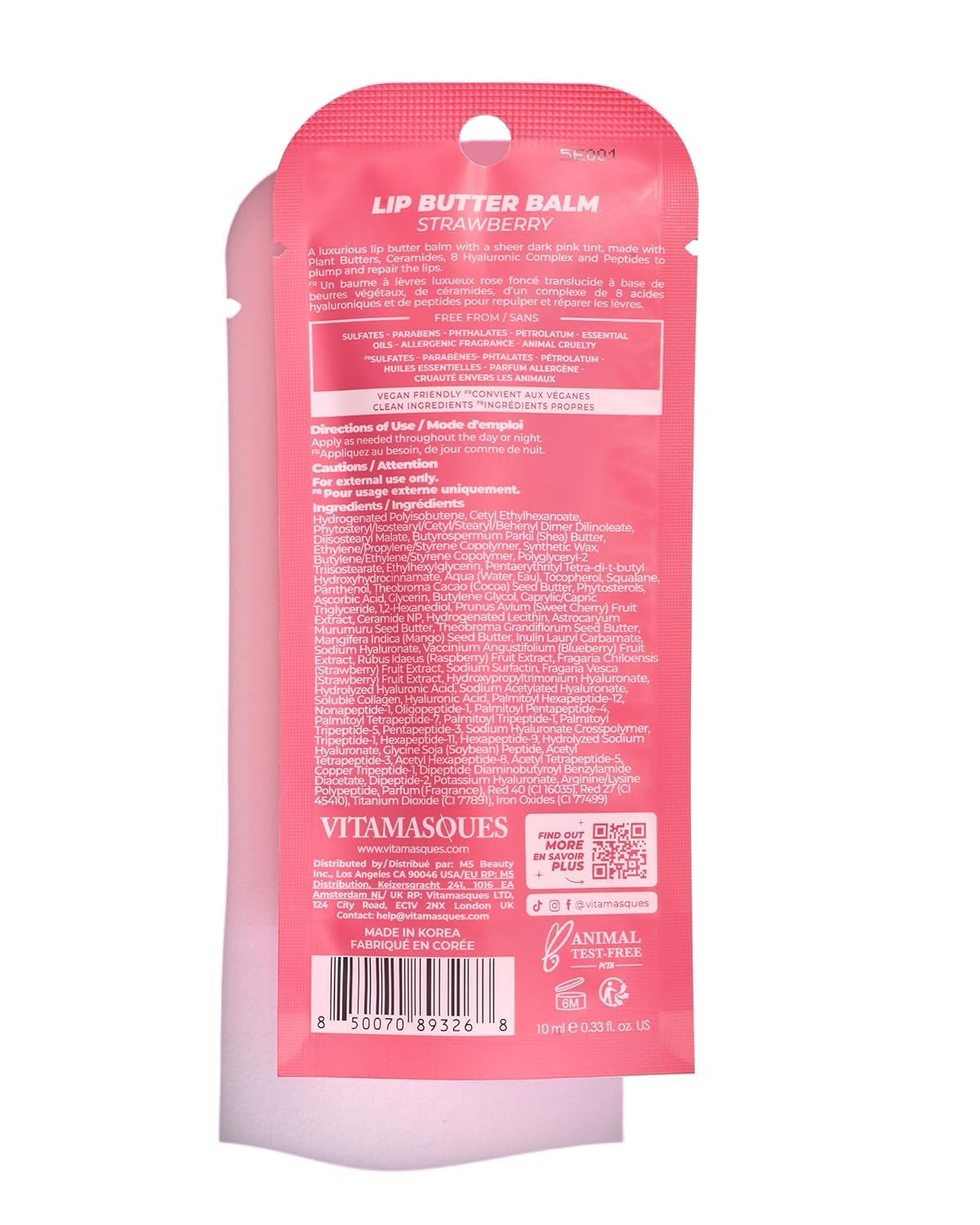 Vitamasques baume à lèvres fraise, parfum fruité et soin réconfortant pour lèvres sèches