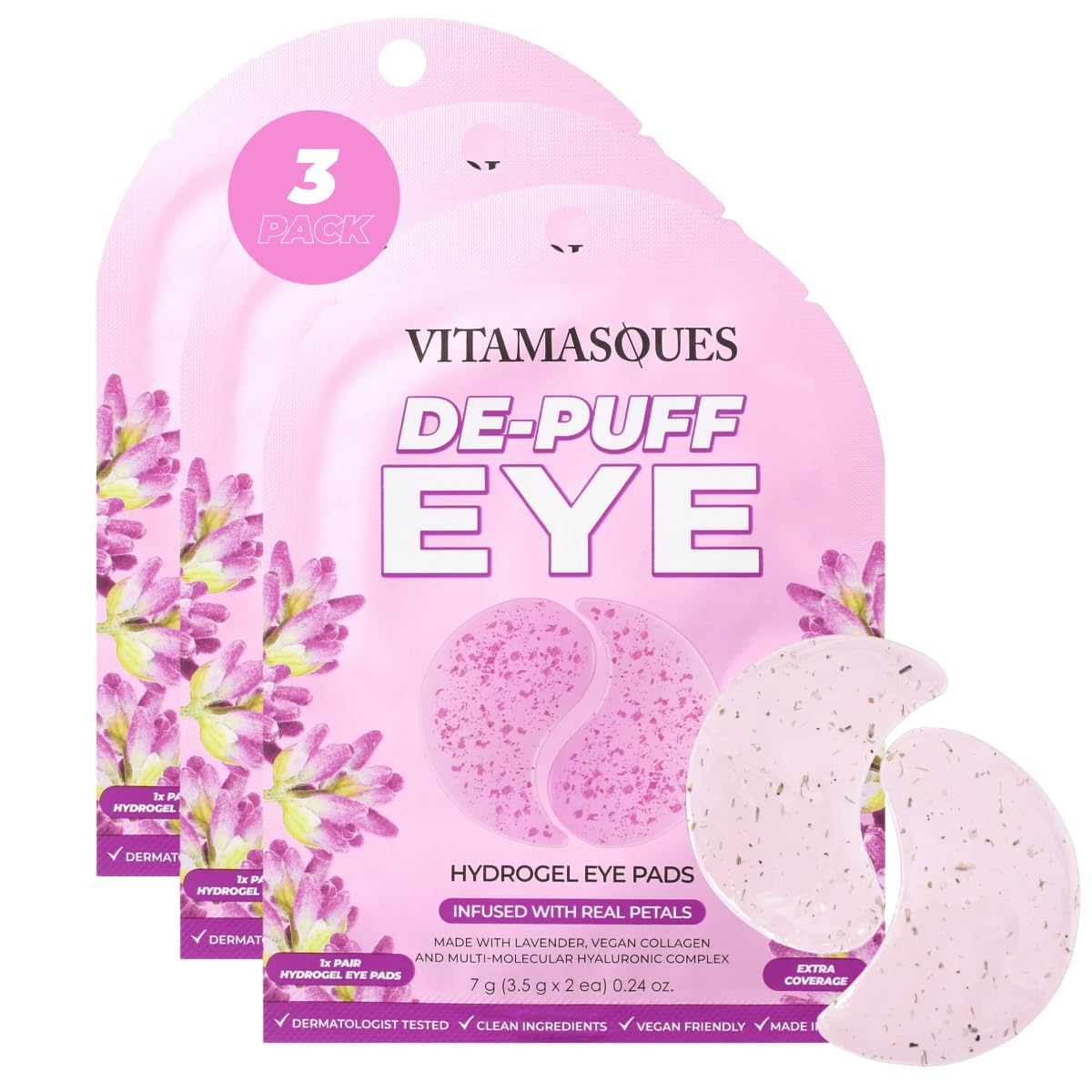 Vitamasques patch yeux hydrogel lavande, hydratation rafraîchissante du contour