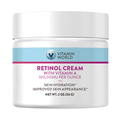 Crème Vitamin World Rétinol visage, pot 2 oz, hydratation légère pour le soir.