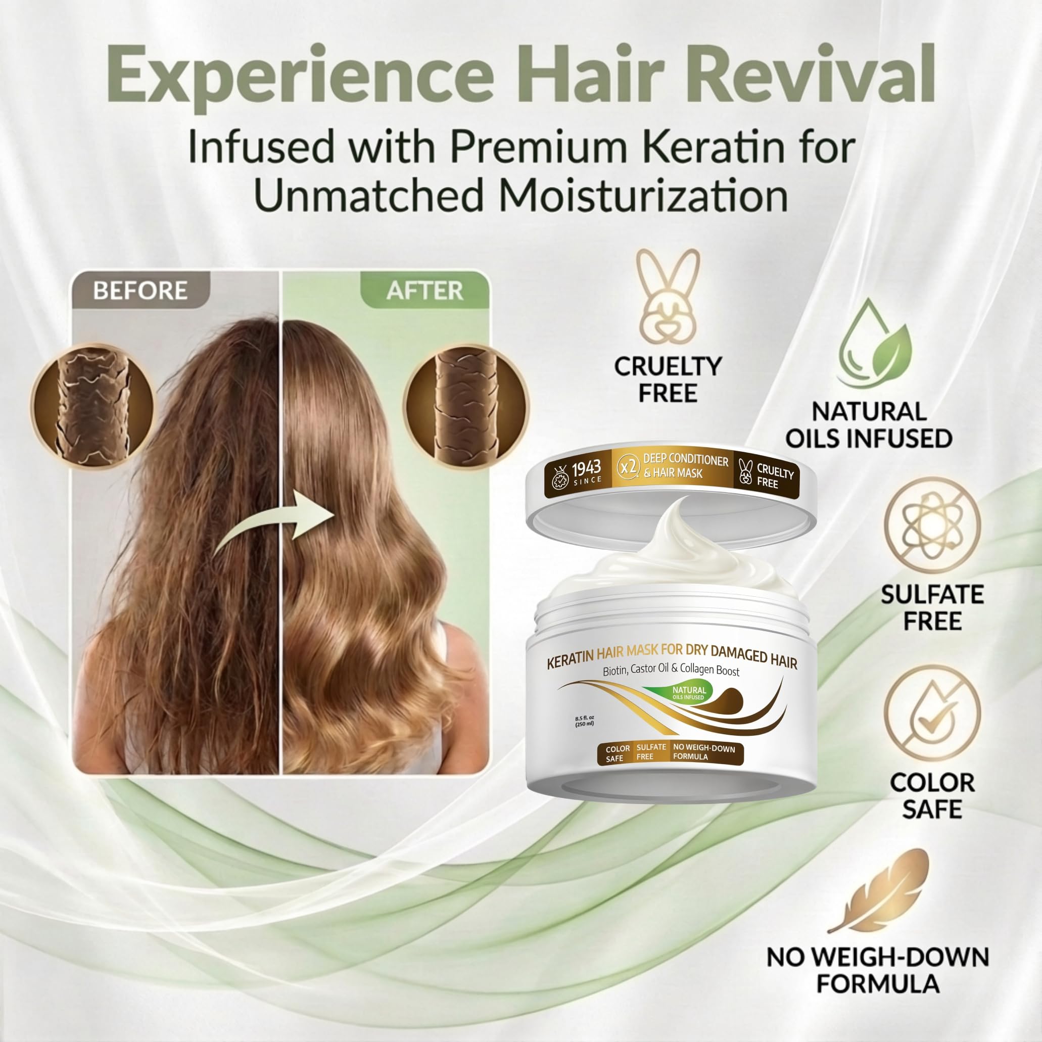 Masque Keratine VITAMINS, texture crème riche pour une application facile.