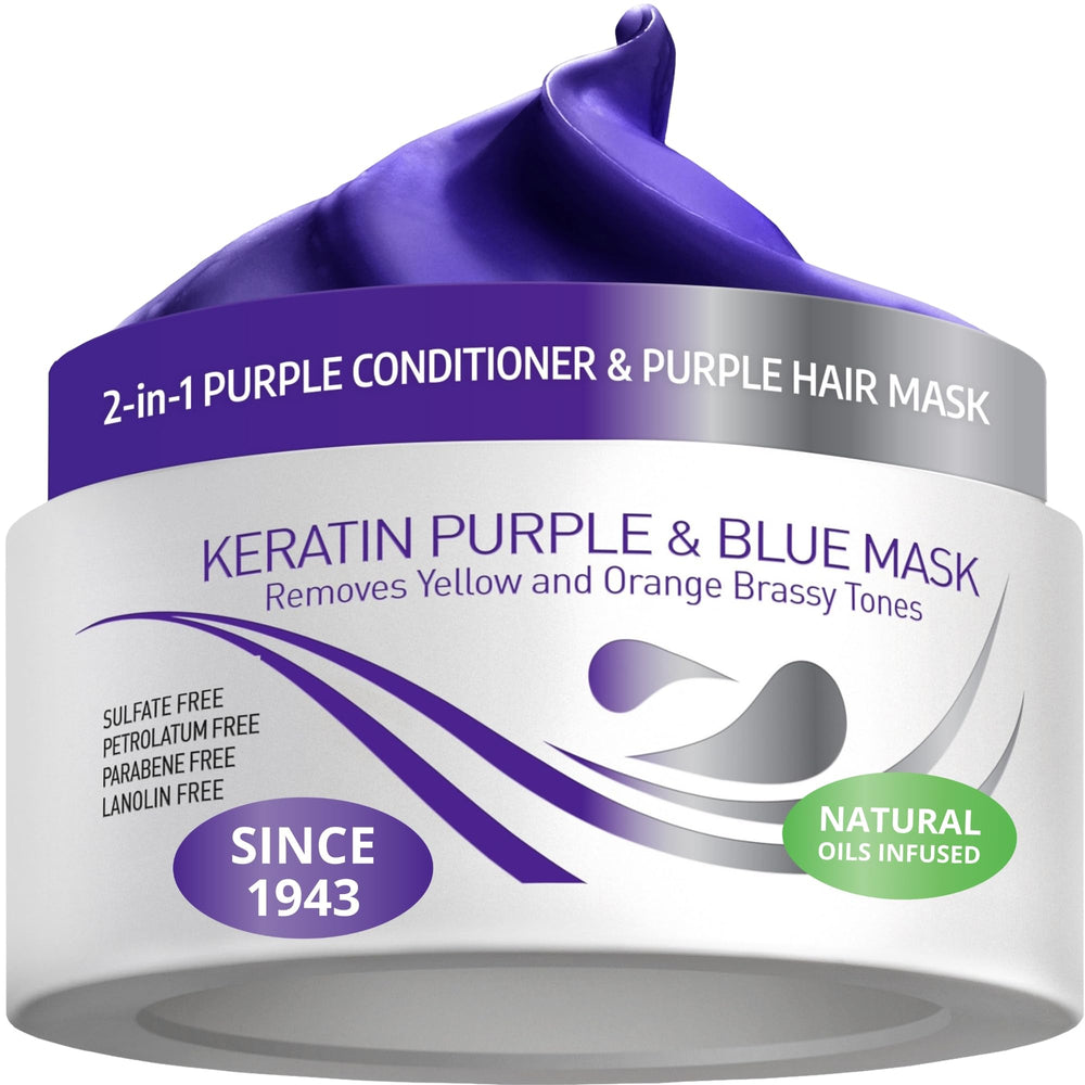 VITAMINS masque-kératine-violet sur cheveux blond, neutralise le brassage et ravive la teinte