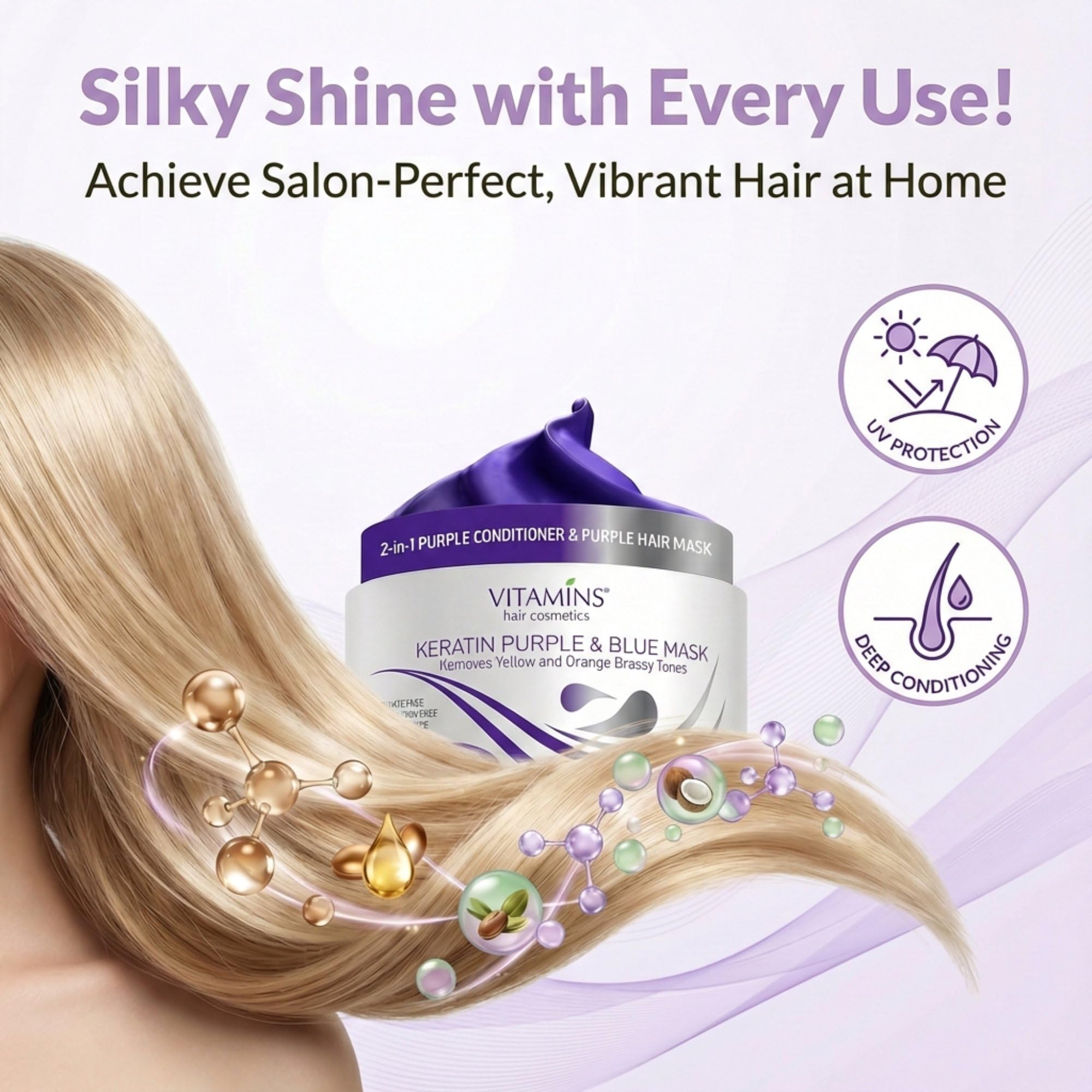 VITAMINS masque-nourrissant-keratine apporte profondeur et souplesse aux cheveux abîmés