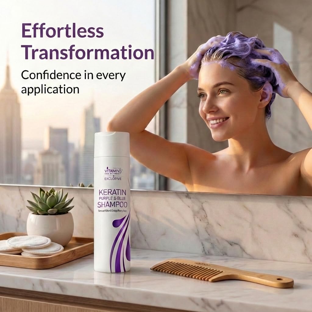 Cosmétiques capillaires VITAMINS shampooing kératine violet argan et jojoba: nourrit et répare les cheveux sensibles.