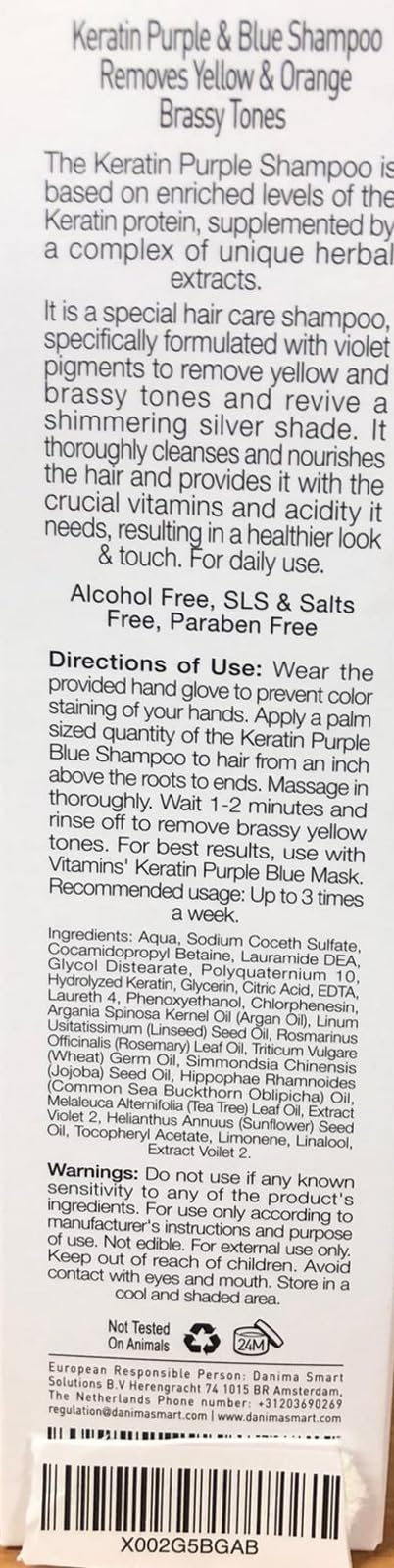 Cosmétiques capillaires VITAMINS shampooing kératine violet: apporte brillance uniforme et tonalité équilibrée.