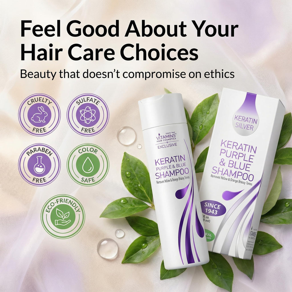 Cosmétiques capillaires VITAMINS shampooing kératine violet cheveux blonds: intensifie les reflets tout en neutralisant les tons indésirables.