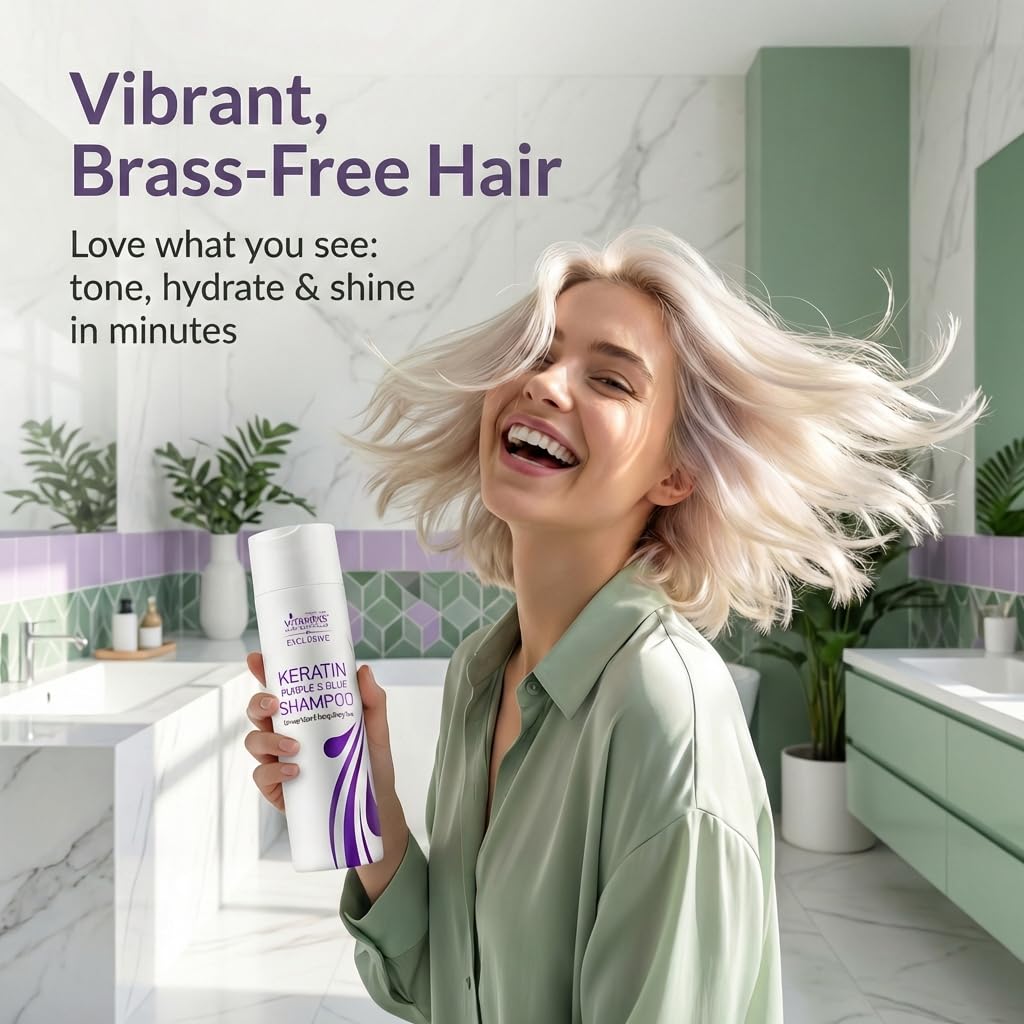 Cosmétiques capillaires VITAMINS shampooing kératine violet cheveux gris: apporte douceur et brillance tout en rafraîchissant les reflets.