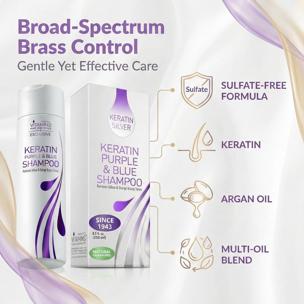 Cosmétiques capillaires VITAMINS shampooing kératine violet emballage: design pratique pour maison ou salon.