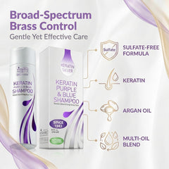 Cosmétiques capillaires VITAMINS shampooing kératine violet emballage: design pratique pour maison ou salon.