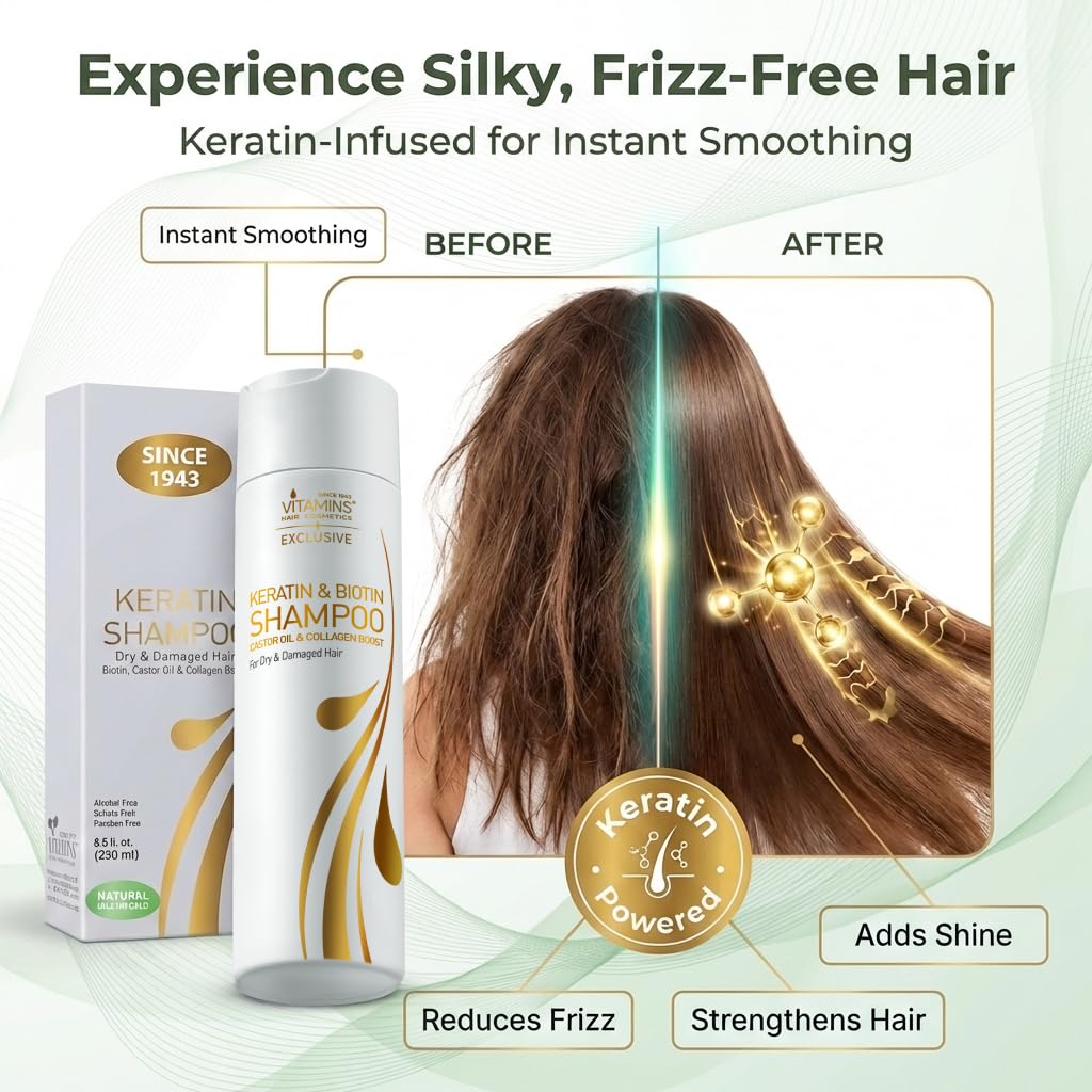 Texture crèmeuse du shampooing Keratin facilitant le lavage.