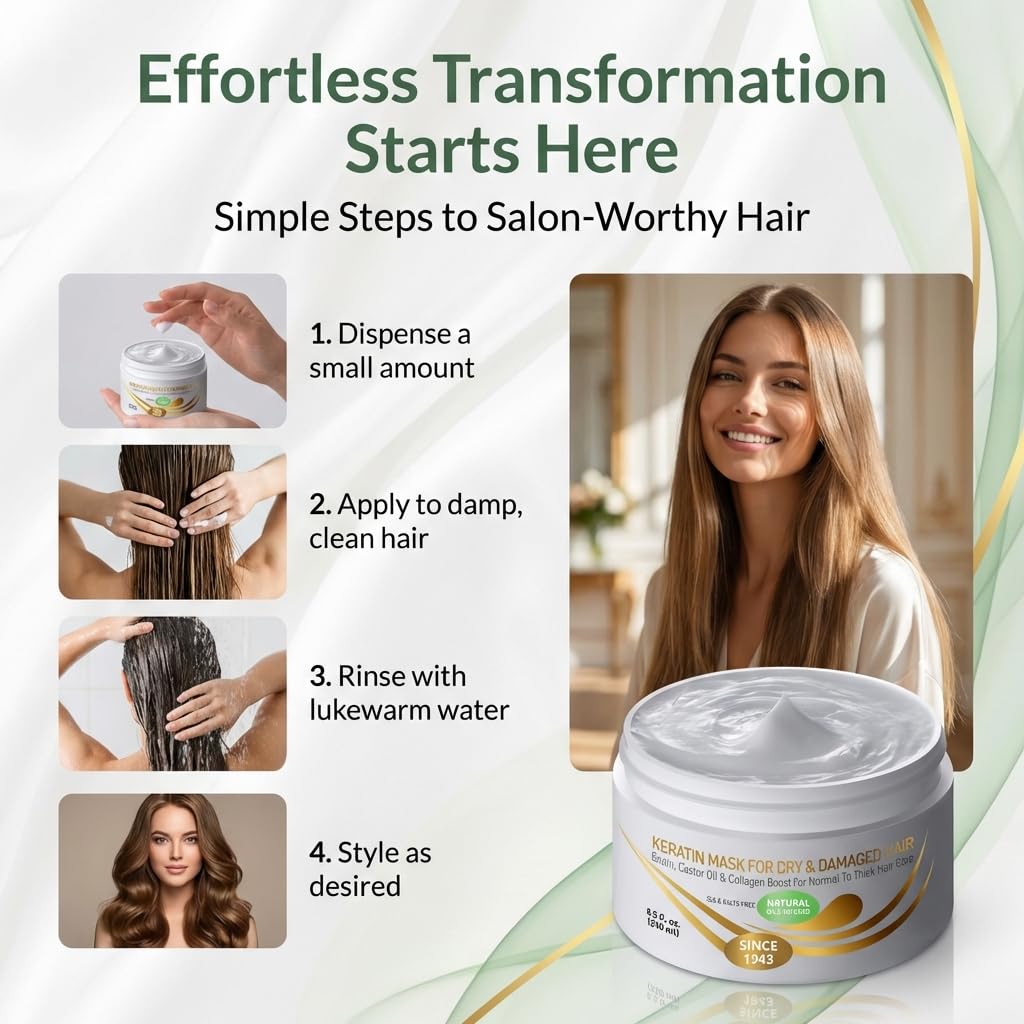 VITAMINS Keratine Masque: texture soyeuse pour une coiffure lisse.