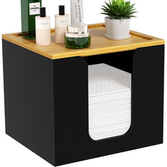 VITVITI boîte porte-serviettes noir en acrylique et bambou, design élégant pour salle de bains.
