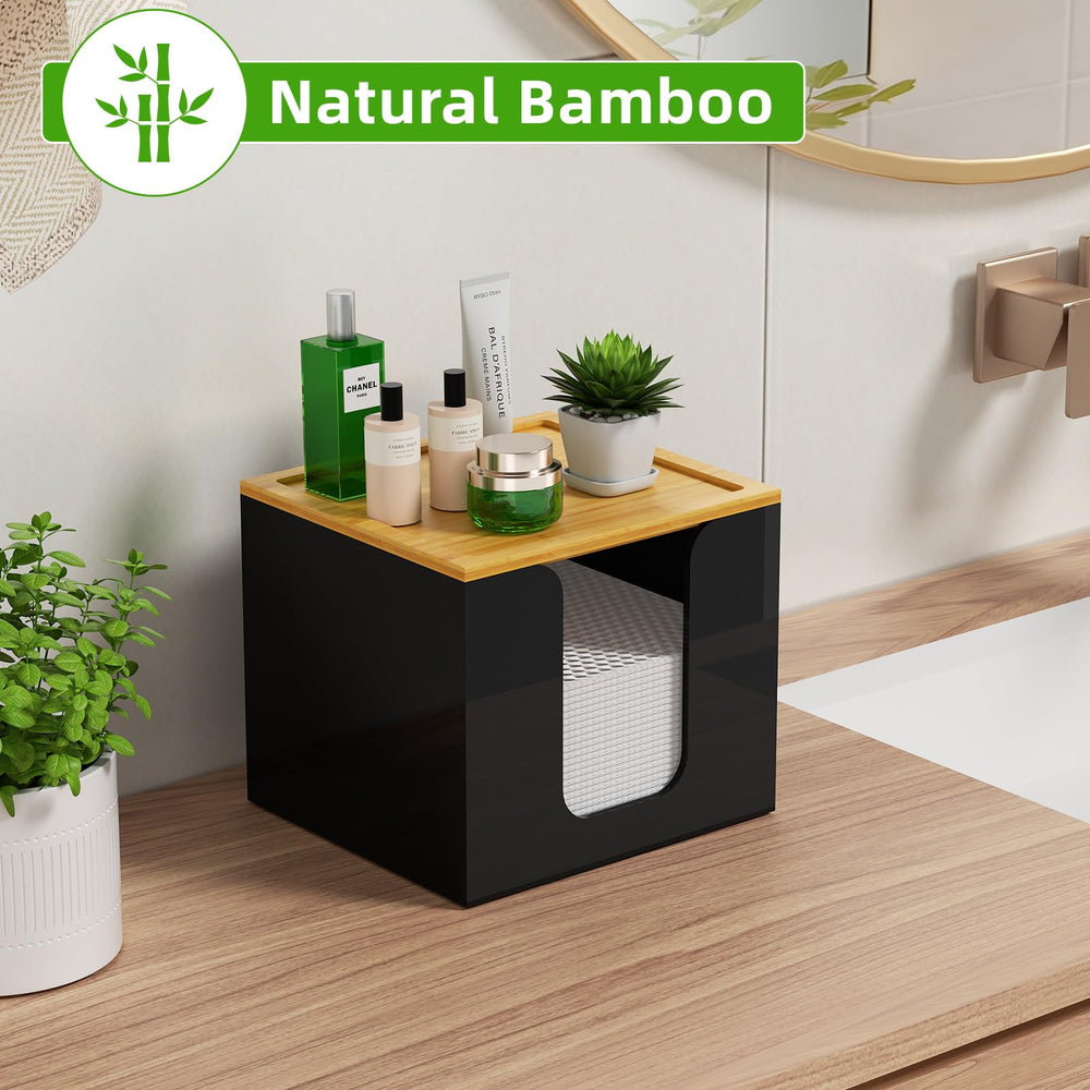 VITVITI boîte porte-serviettes avec couvercle bambou, espace rangement pratique.