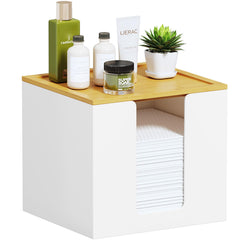 VITVITI boîte serviettes visage métallique blanc et bambou, rangement pratique.