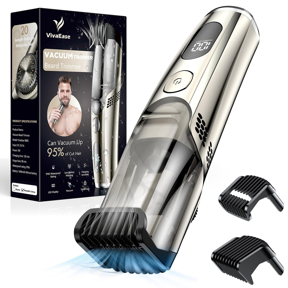 VivaEase Trimmer Barbe avec aspiration pour un entretien sans poussière.