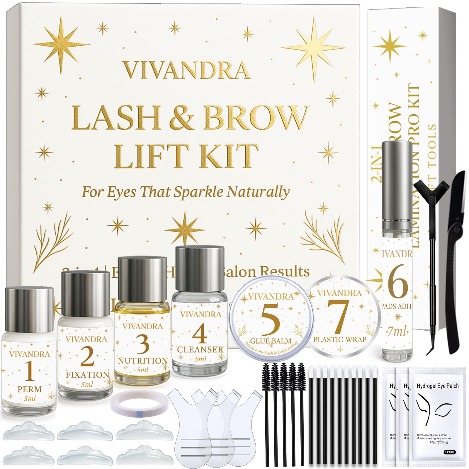 Vivandra kit levage cils et sourcils 2-en-1 pour un regard plus ouvert et durable.