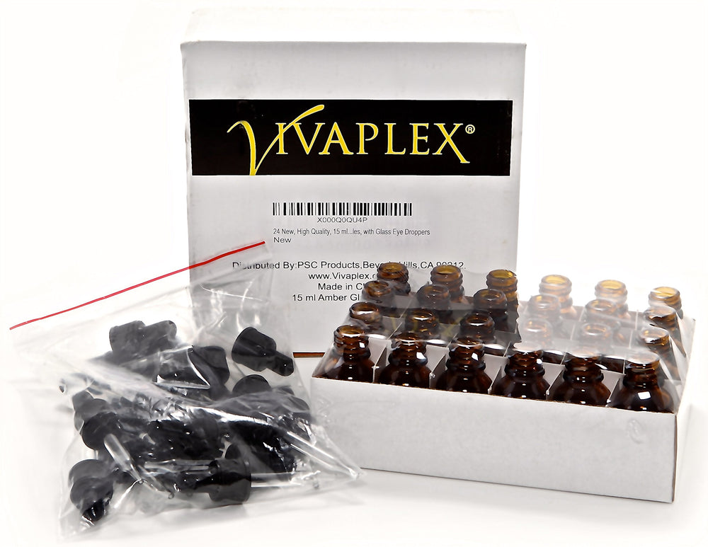 Bouteilles ambrées Vivaplex 15 ml avec compte-gouttes, parfaites pour voyager avec vos liquides