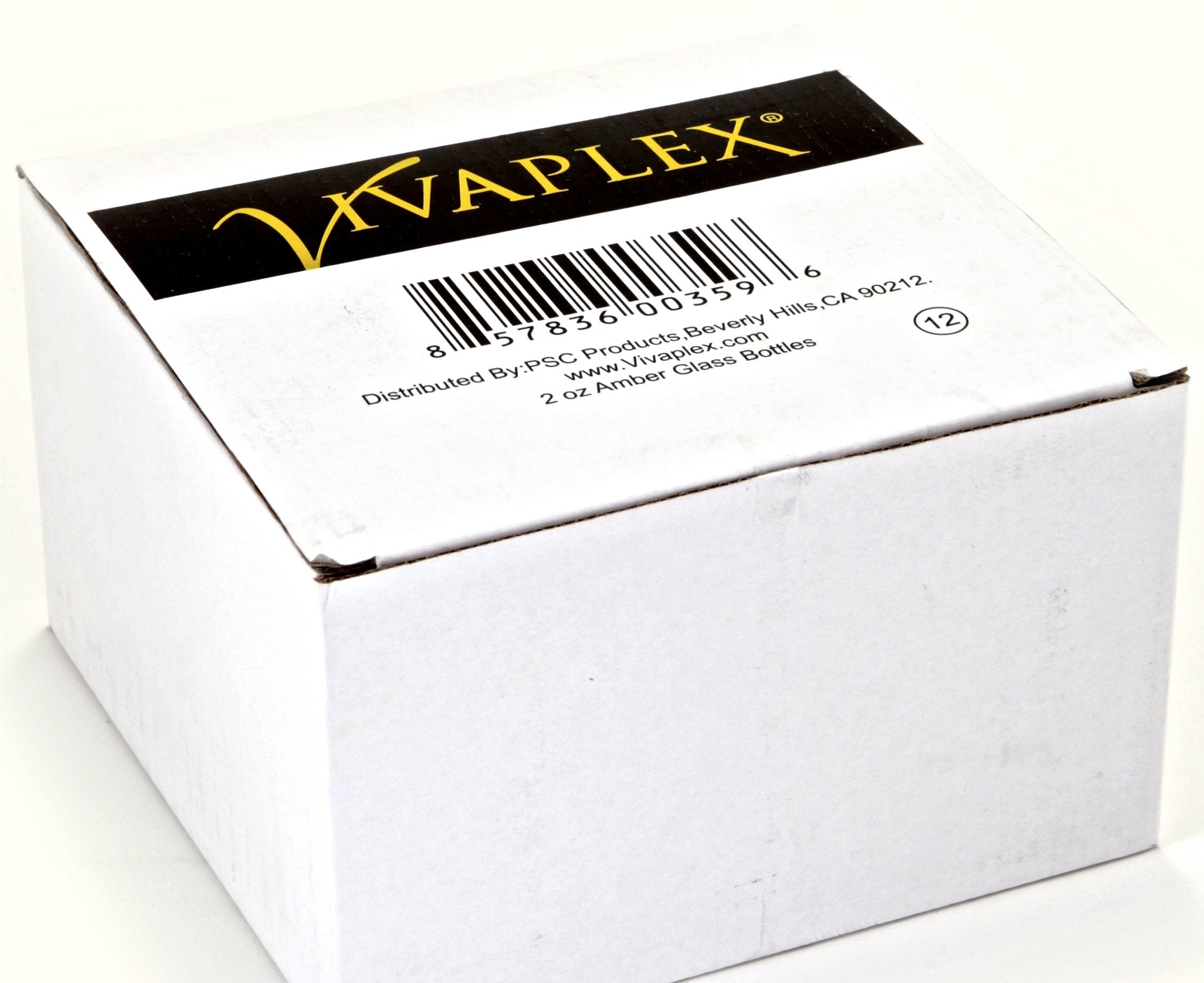 Détail des bouteilles ambrées Vivaplex et des gouttes en verre.