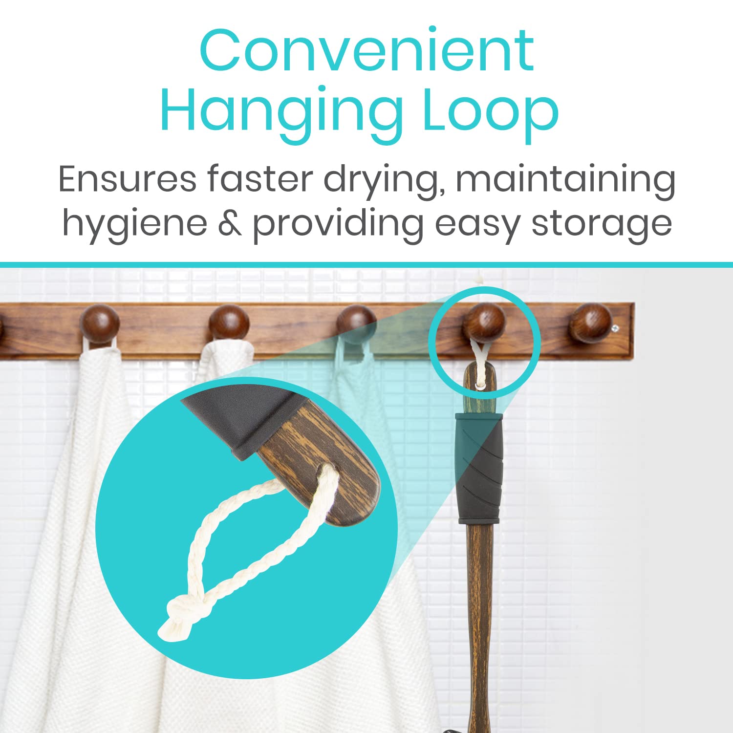 Vive cord loop on handle for hanging and quick drying