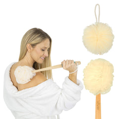 Vive loofah-douche, poignée longue pour atteindre le dos en douceur.
