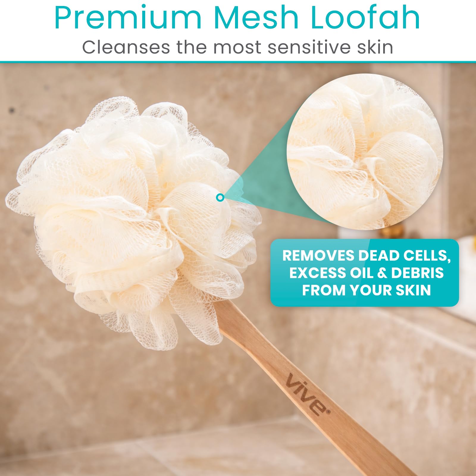 Vive loofah-exfoliant-maille ferme pour zones rugueuses.