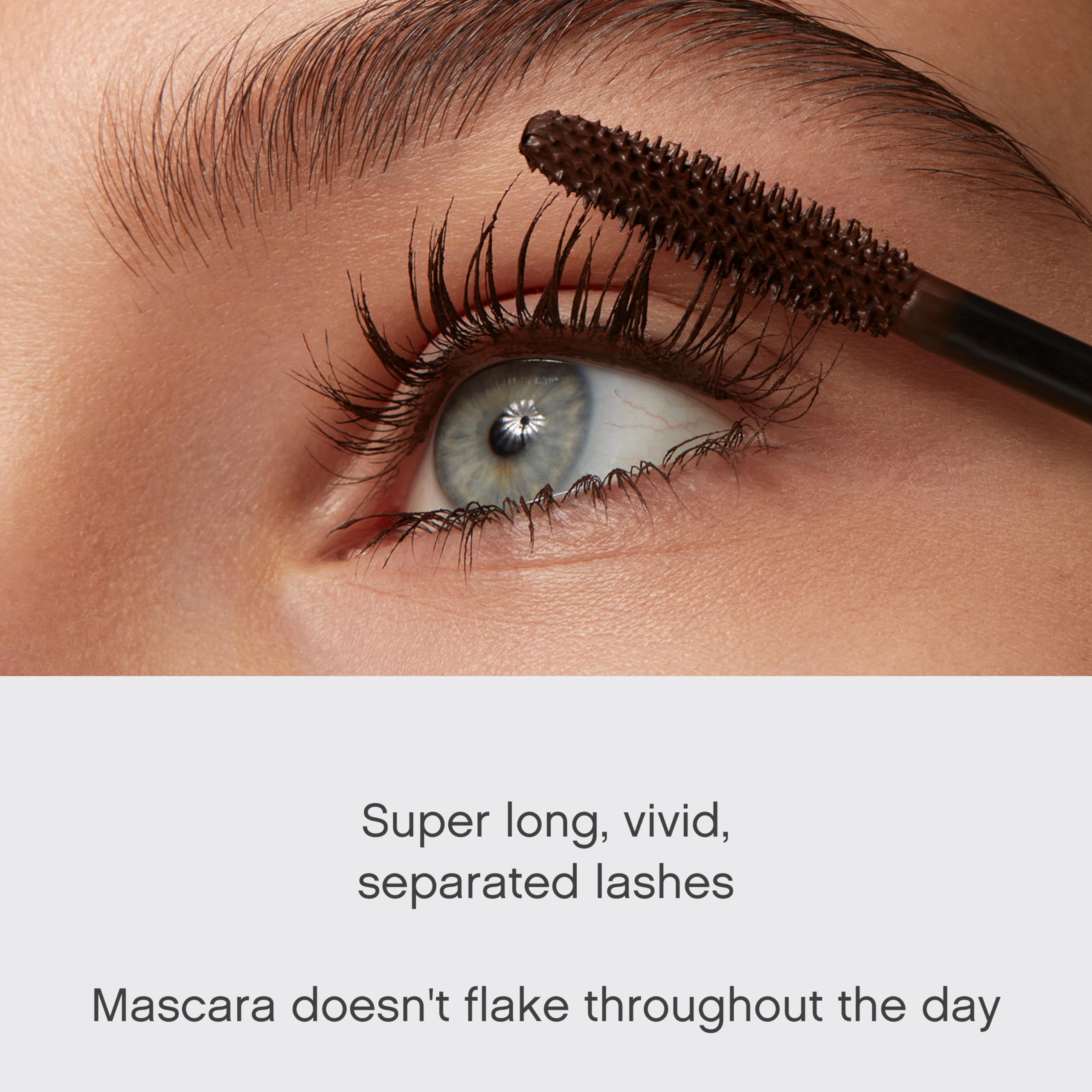 Vivienne Sabó Cabaret Premiere Brown mascara before-after example shows length without clumps.