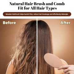 Ensemble brosse et peigne VKLW en bois, parfait pour tous types de cheveux.