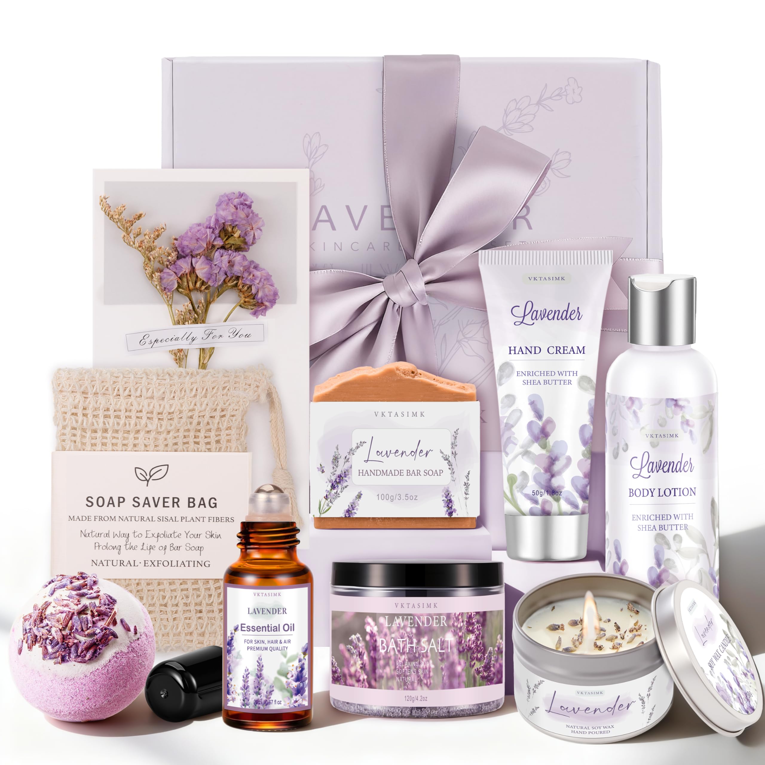 Coffret bien-être VKTASIMK lavande, présentation élégante pour spa à domicile