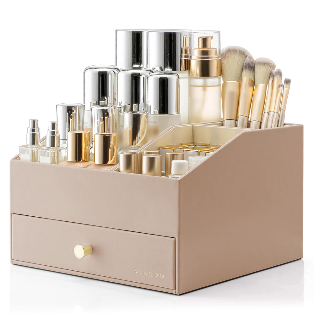 Vlando Organisateur Maquillage Toffee, rangement spacieux pour rouges à lèvres et pinceaux.