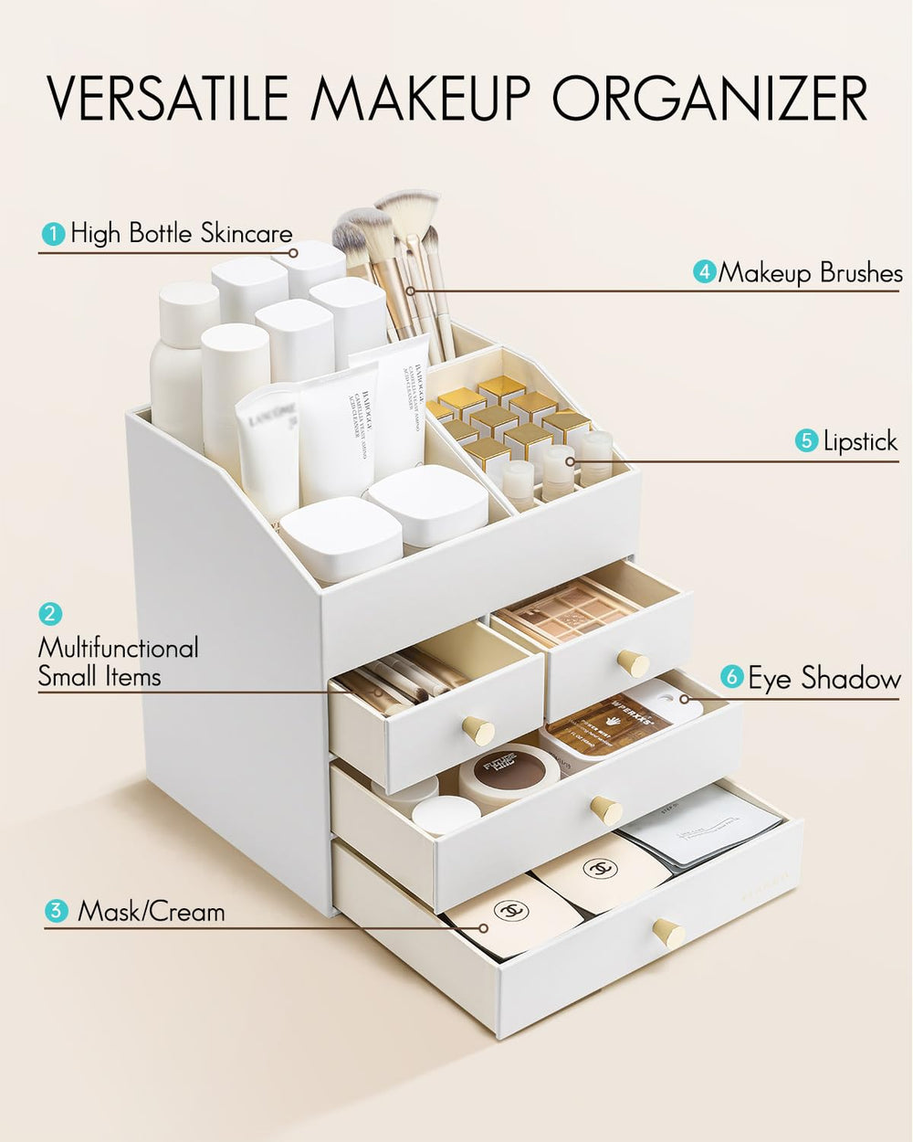 Espace pinceaux pratique et organisé pour routine beauté.