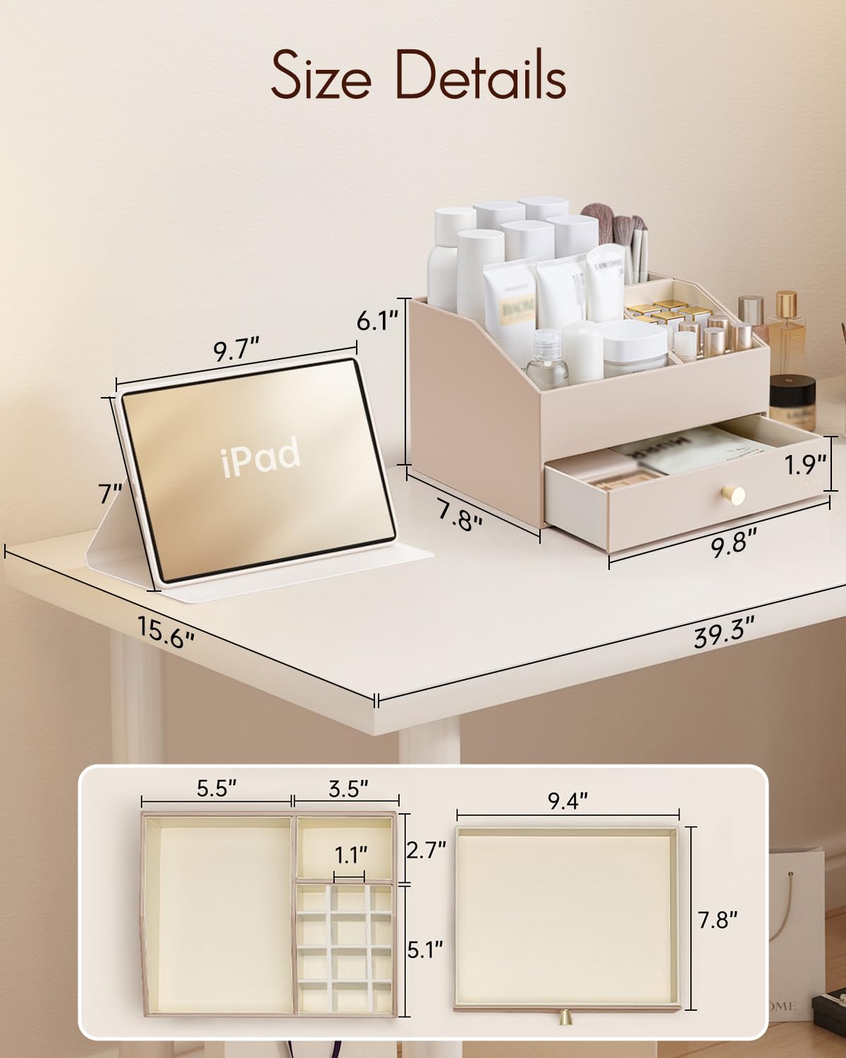 Vlando Présentoir Cosmétiques affiche vos produits favoris sur un plateau chic.