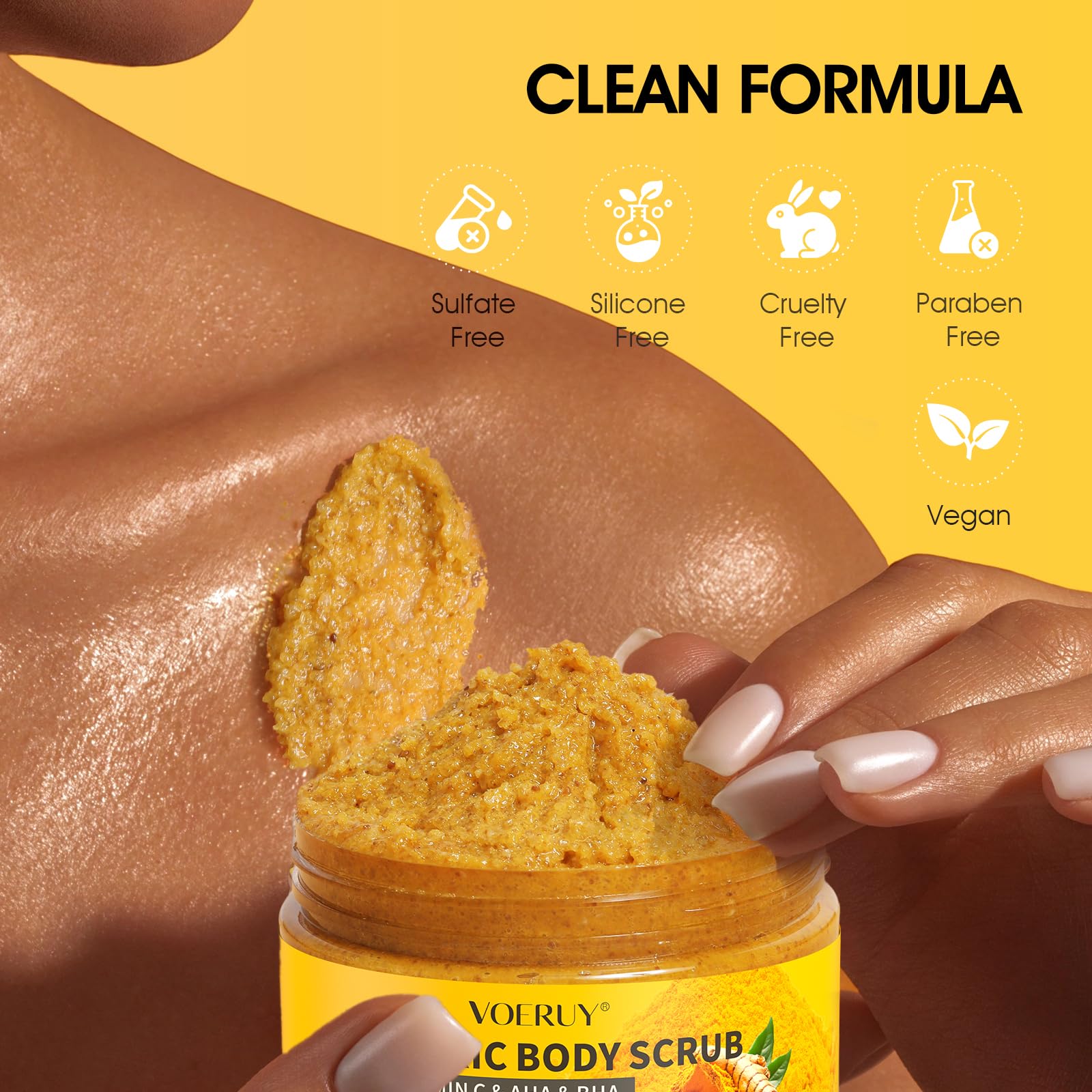 VOERUY Gommage Turmeric – texture satinée révélant une peau lisse