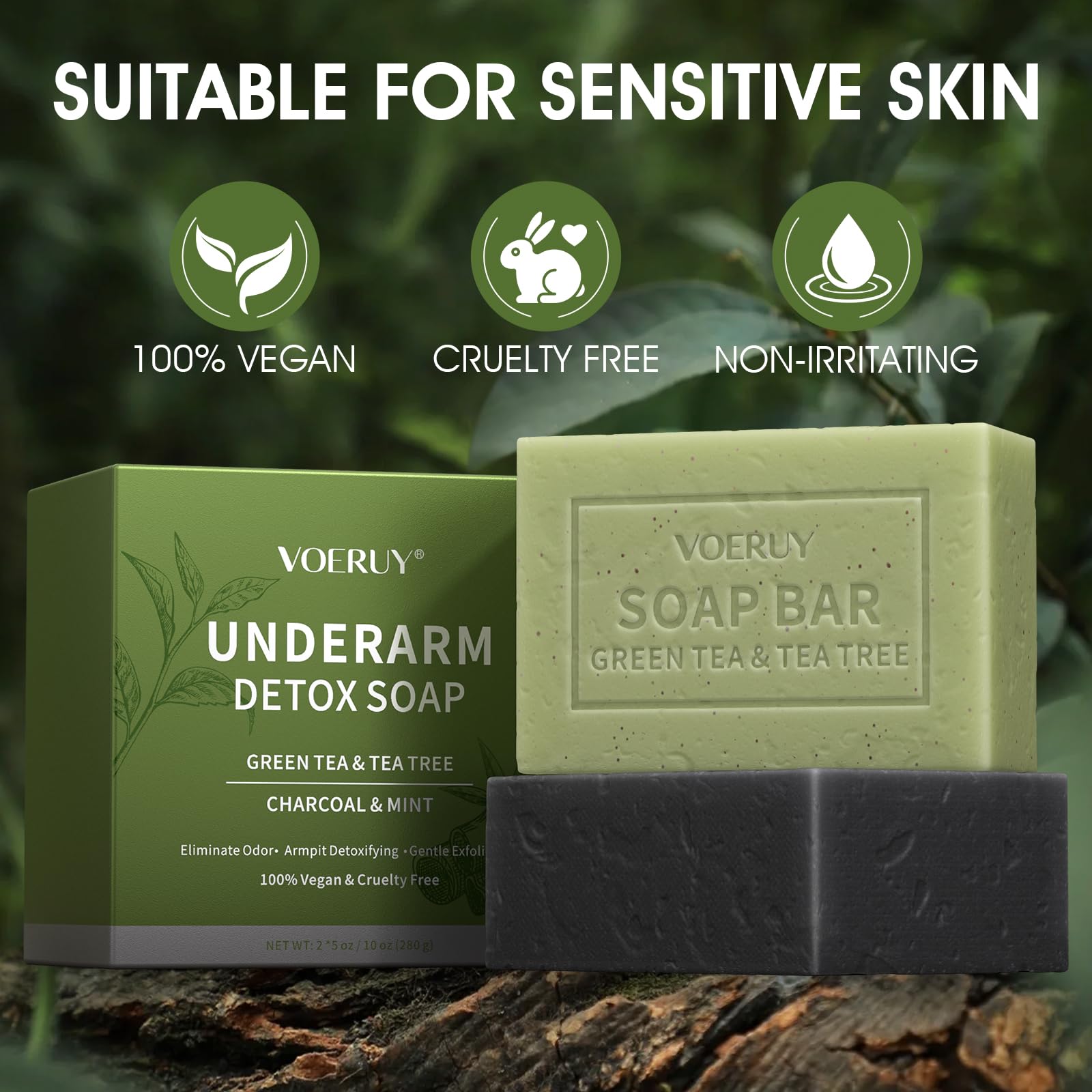 VOERUY Savon Detox Douche, usage quotidien sous l'eau.