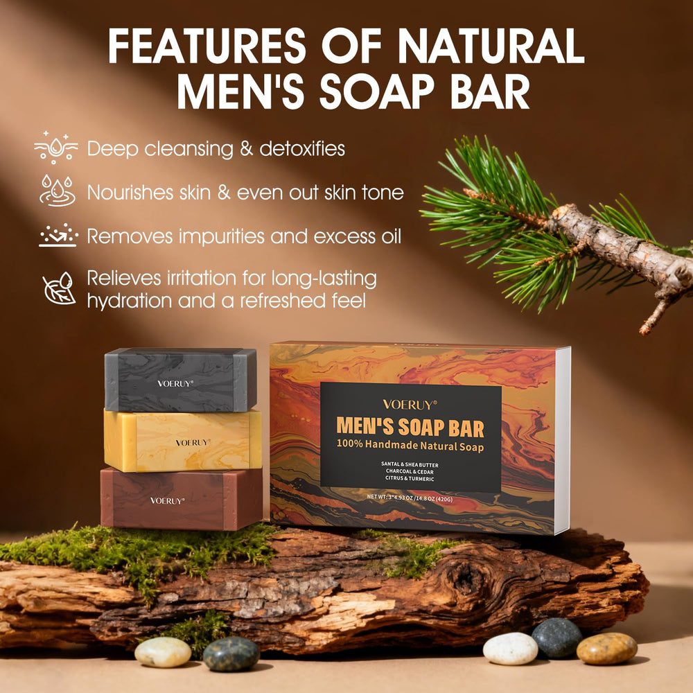 VOERUY savon homme, parfum santal boisé pour un moment de détente.