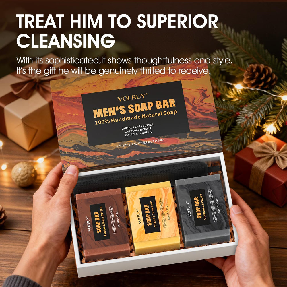 VOERUY savon homme, tranche-barre nette pour une douche rafraîchissante.