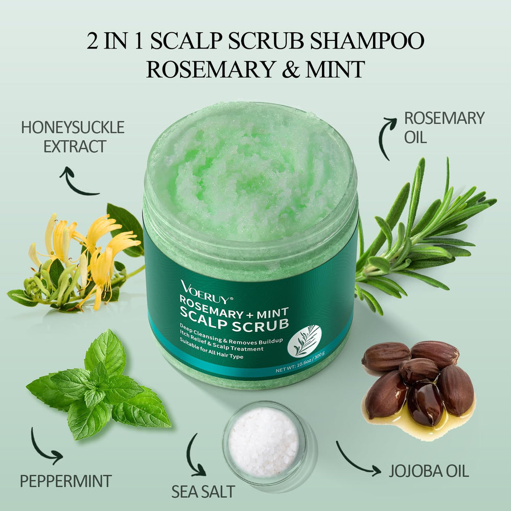 VOERUY Scrub capillaire menthe, rafraîchit et apaise les démangeaisons.