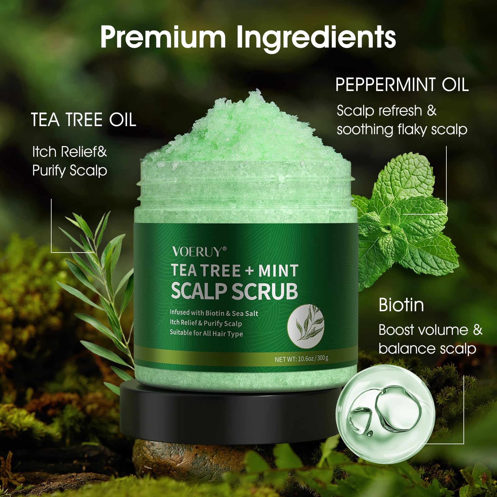 VOERUY Scrub: exfoliation douce du cuir chevelu avec ingrédients nourrissants.