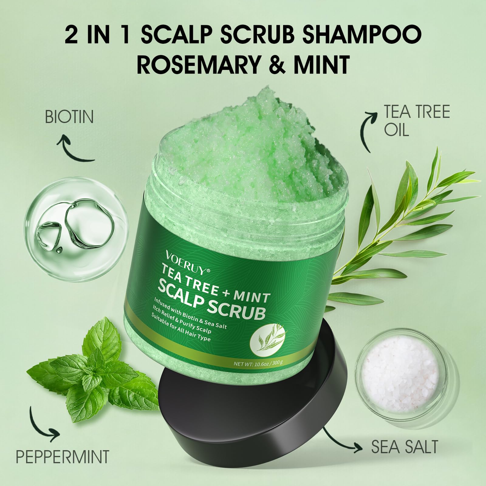 VOERUY Scrub menthe: parfum frais et revitalisant pour le cuir chevelu.